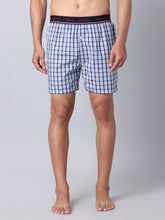 Men's Navy, 100% Cotton, Checks, Regular Fit,  Outer Elastic, Mid-Rise, Boxers